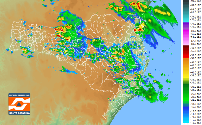 Monitoramento Meteorológico DC/SC 13/08 17:50 - Secretaria de Estado da Proteção e Defesa Civil de Santa Catarina
