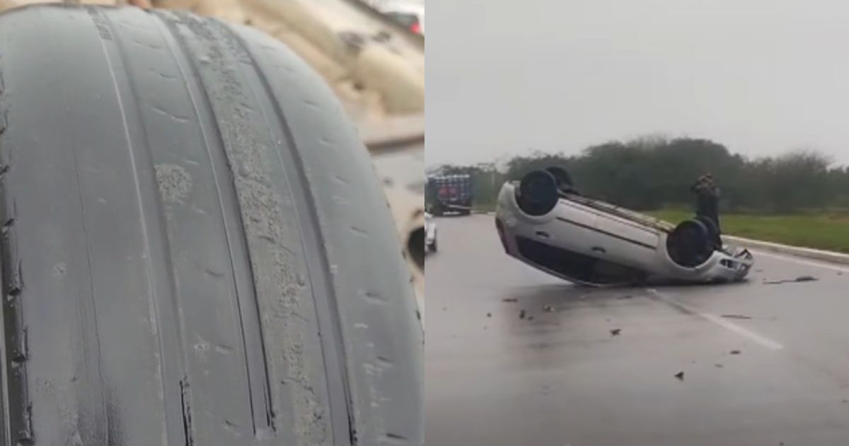 Carro com pneu 'careca' e licenciamento vencido há 6 anos capota e 'trava' trânsito na SC-401 em Florianópolis