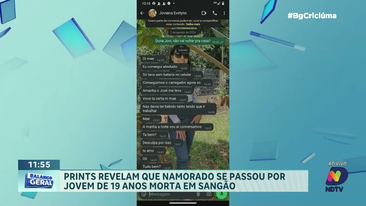 Prints mostram que namorado se passou por jovem morta em Sangão
