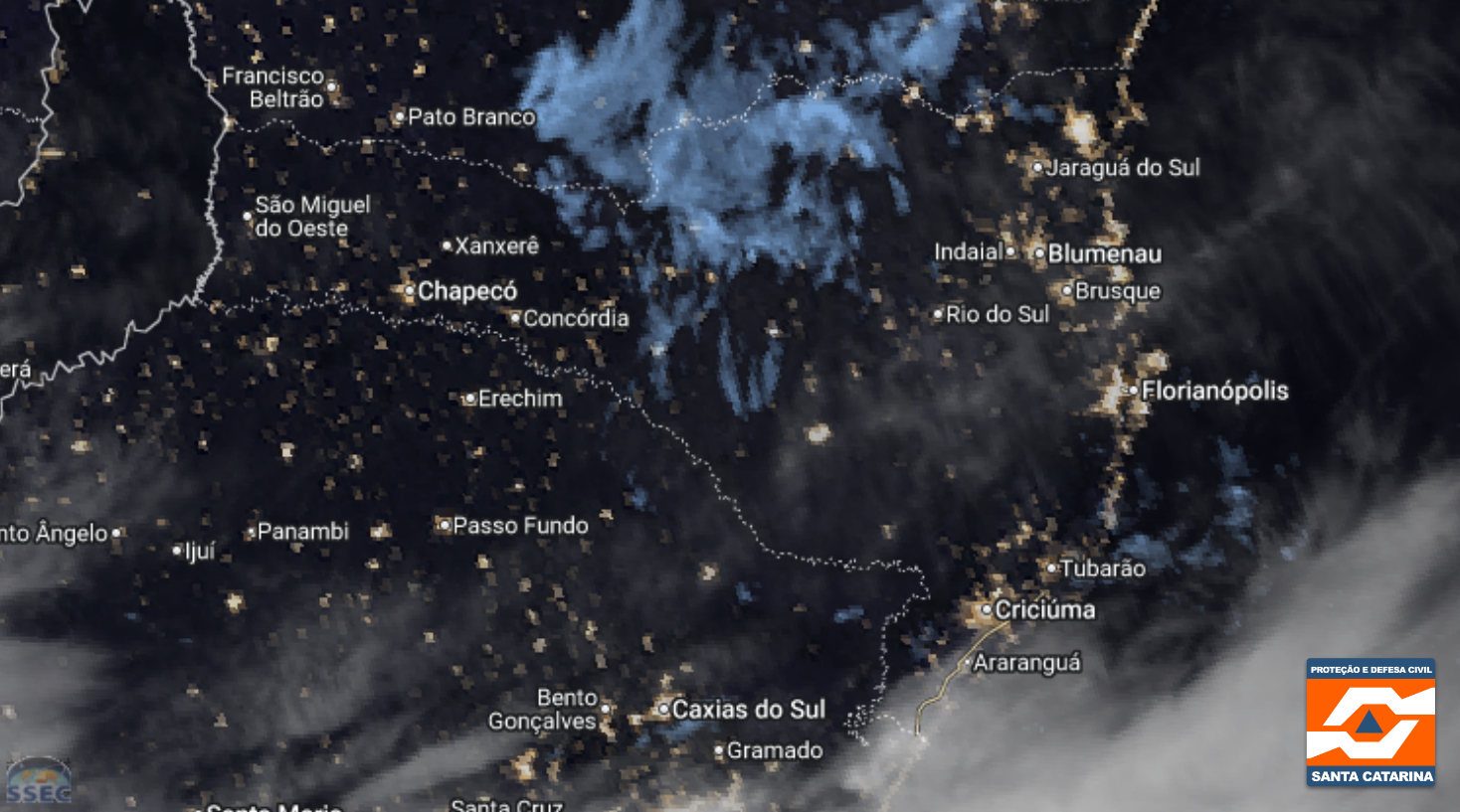 Monitoramento Meteorológico DC/SC 16/08 05:25 - Secretaria de Estado da Proteção e Defesa Civil de Santa Catarina