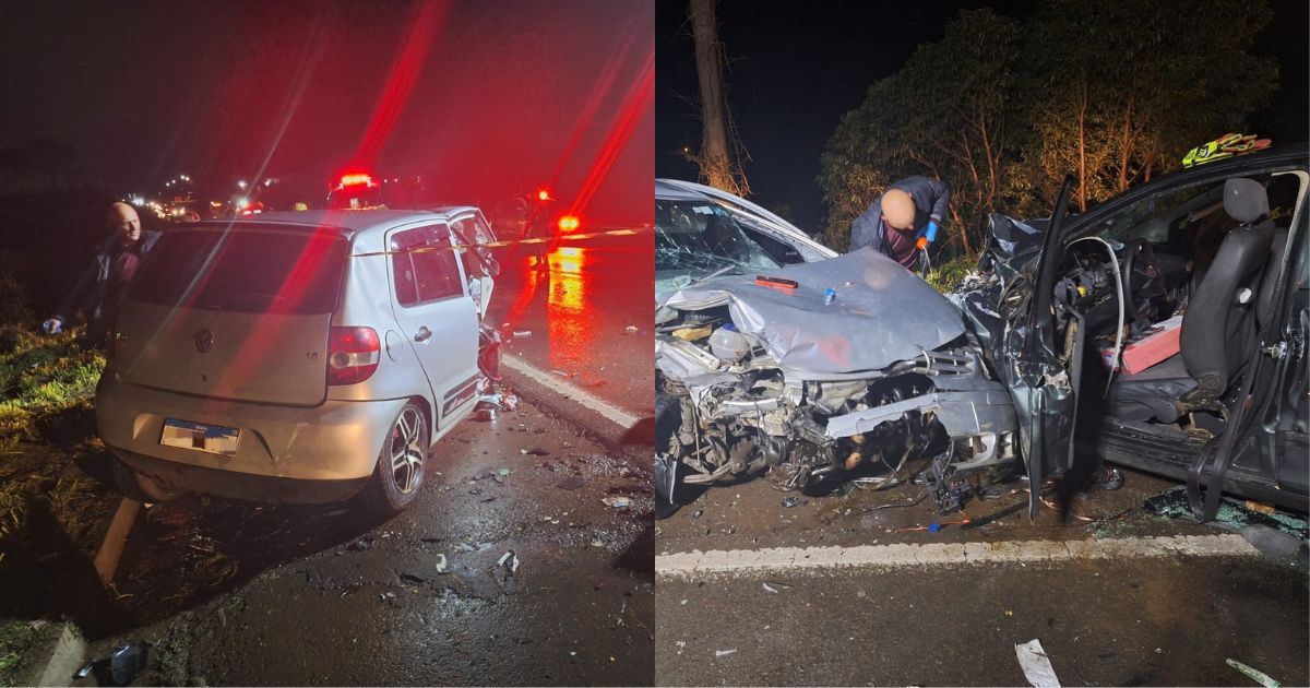 Carro 'parte ao meio' após colisão frontal e duas pessoas ficam gravemente feridas na SC-355