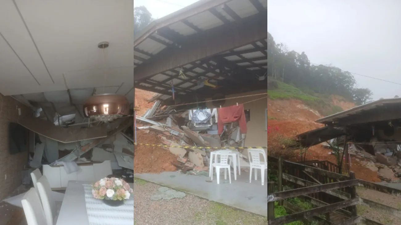 Chuva causa estragos, atinge casas e mata mulher em SC | G1