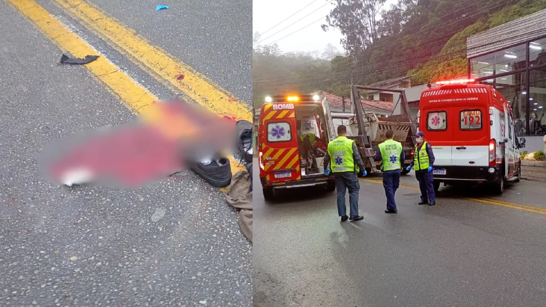 (VÍDEO) Motociclista fica inconsciente após grave acidente com caminhão no bairro Santa Rita