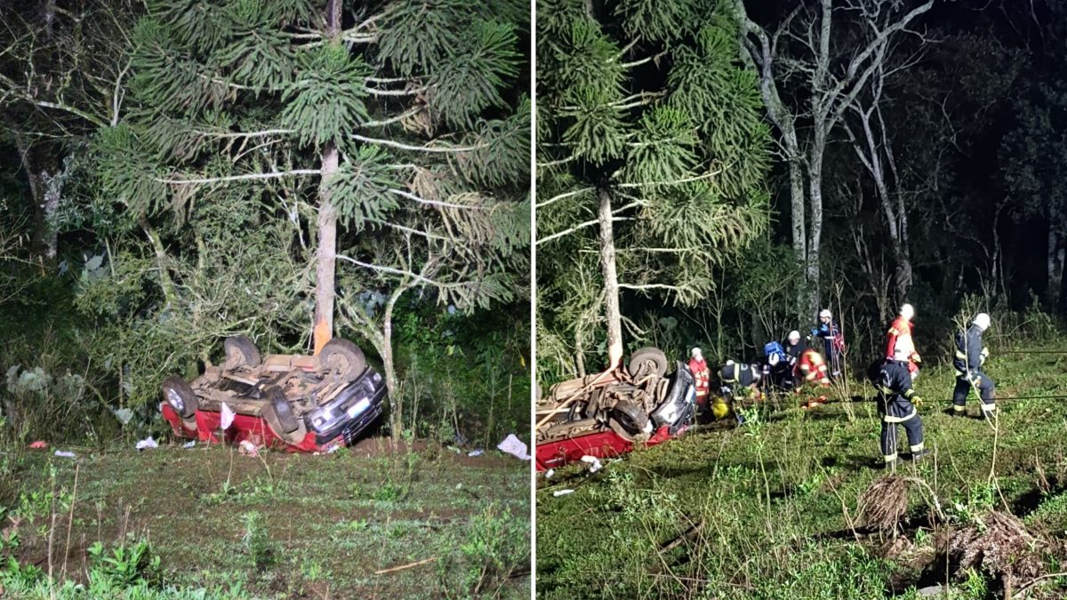 Carro cai em barranco, deixa mulher morta e mobiliza resgate com técnica de rapel em SC