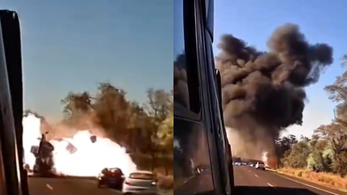 Vídeo flagra acidente com duas carretas e 3 carros na BR-163: colisão provoca explosão e deixa 4 mortos após invasão de pista e engavetamento no MS