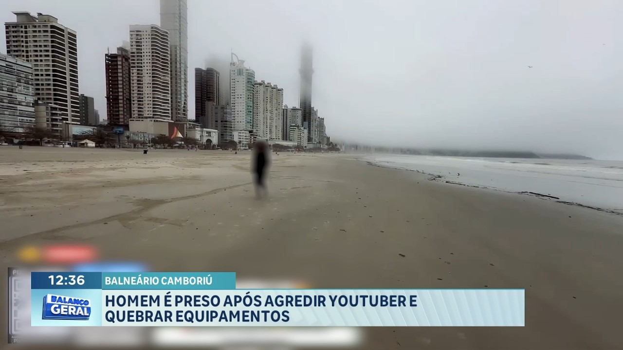 Homem foi preso após agredir um youtuber e quebrar equipamentos em Balneário Camboriú.3772 acred