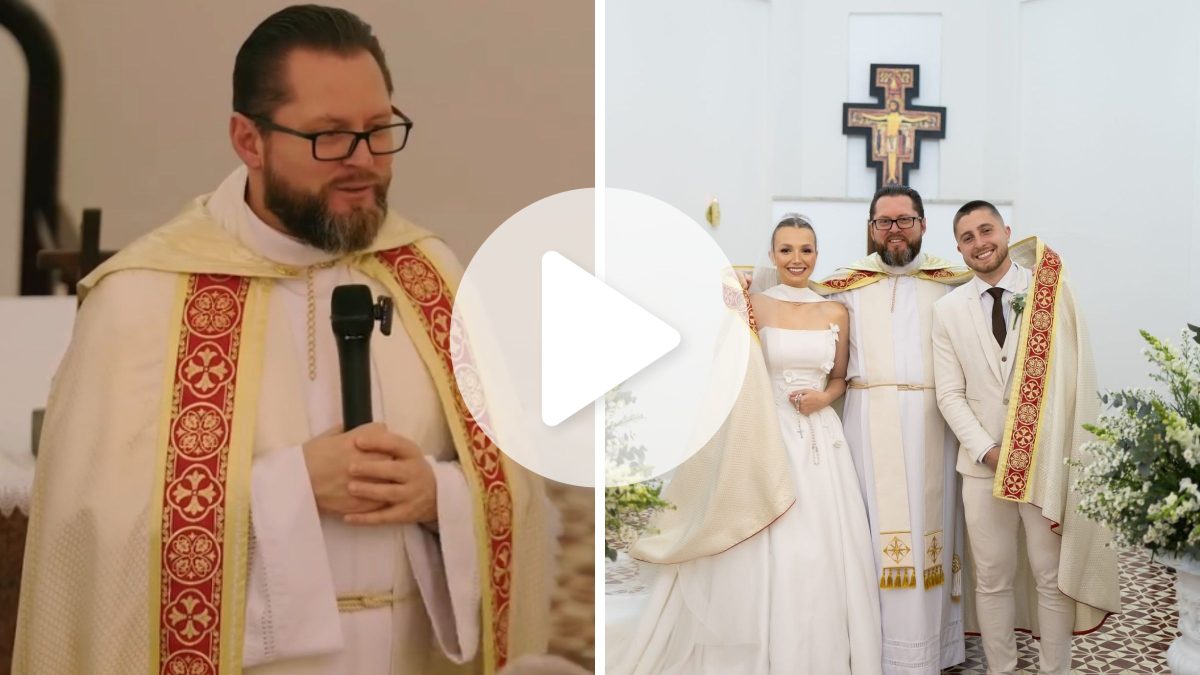‘Tem que ser pau-mandado sim’, diz padre a noivo durante casamento em SC e brincadeira sobre priorizar a esposa viraliza na internet