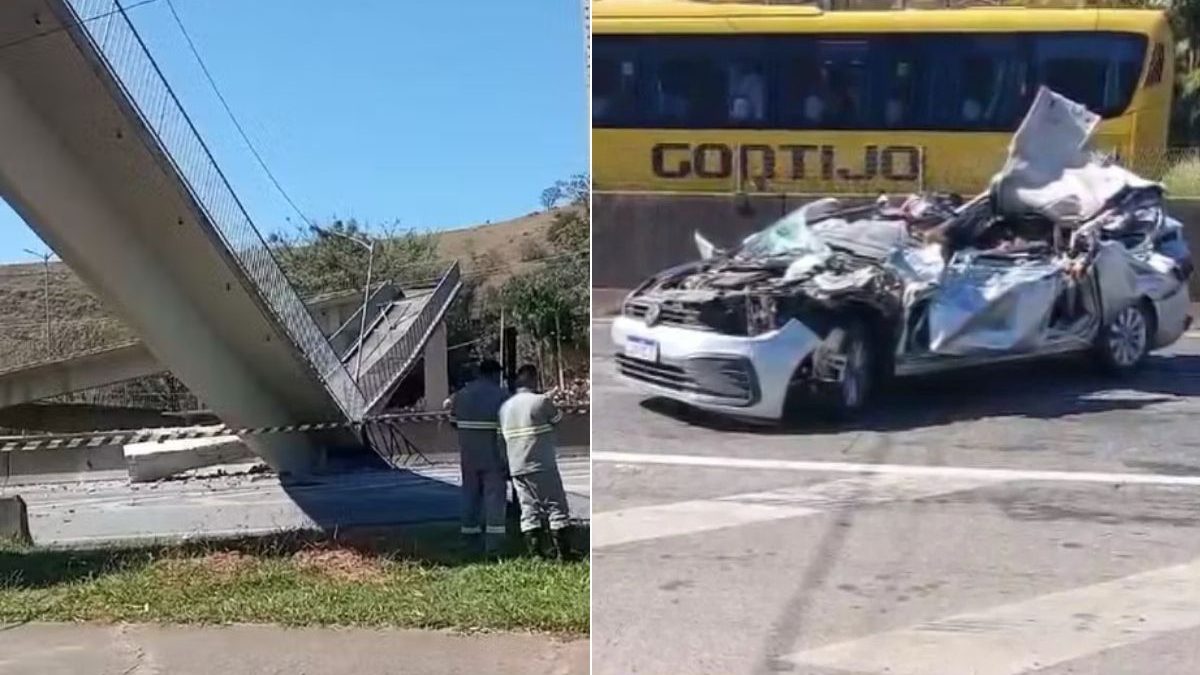 Momento exato: câmera flagra caminhão atingindo passarela que desabou e matou duas pessoas na Fernão Dias