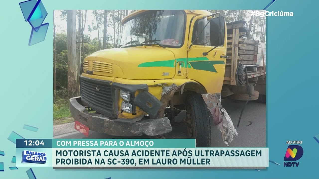 Acidente na SC-390 envolve caminhonete e dois caminhões em Lauro Müller