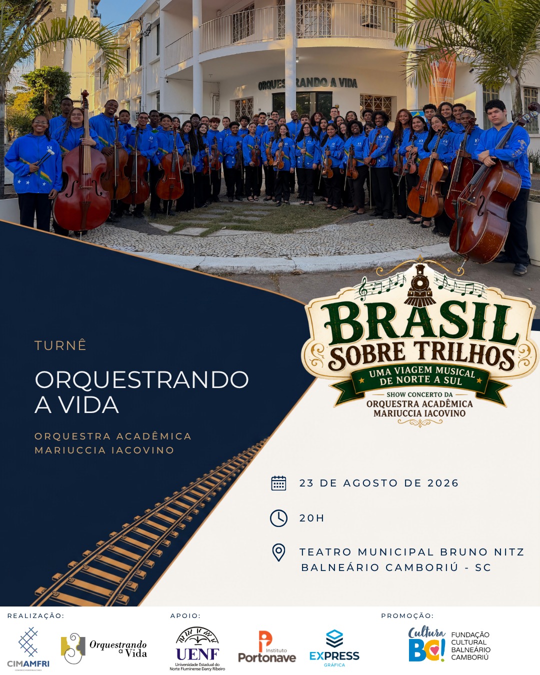 Teatro Bruno Nitz recebe espetáculo “Brasil Sobre Trilhos” neste domingo
