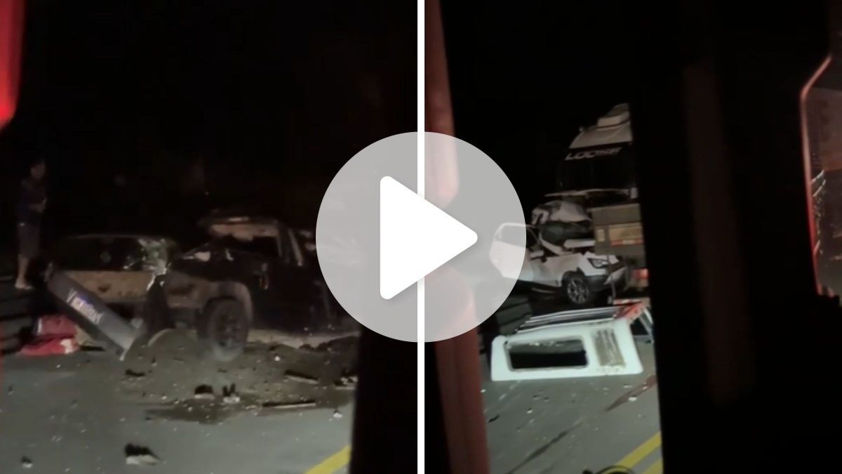 Vídeo mostra carros destruídos após grave acidente envolvendo carreta e caminhão na BR-470 em SC; rodovia está interditada