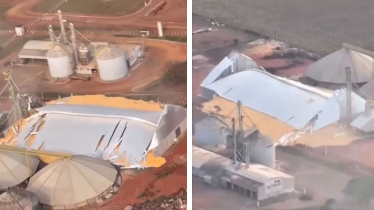 Mega-silo ‘estoura’ e espalha grãos em área operacional no interior de MS; imagens mostram dimensão dos estragos