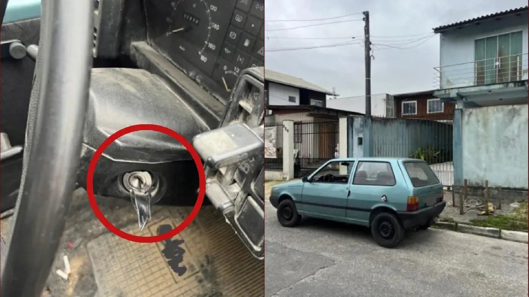 Carro furtado é encontrado com chave “micha” e dois homens acabam presos