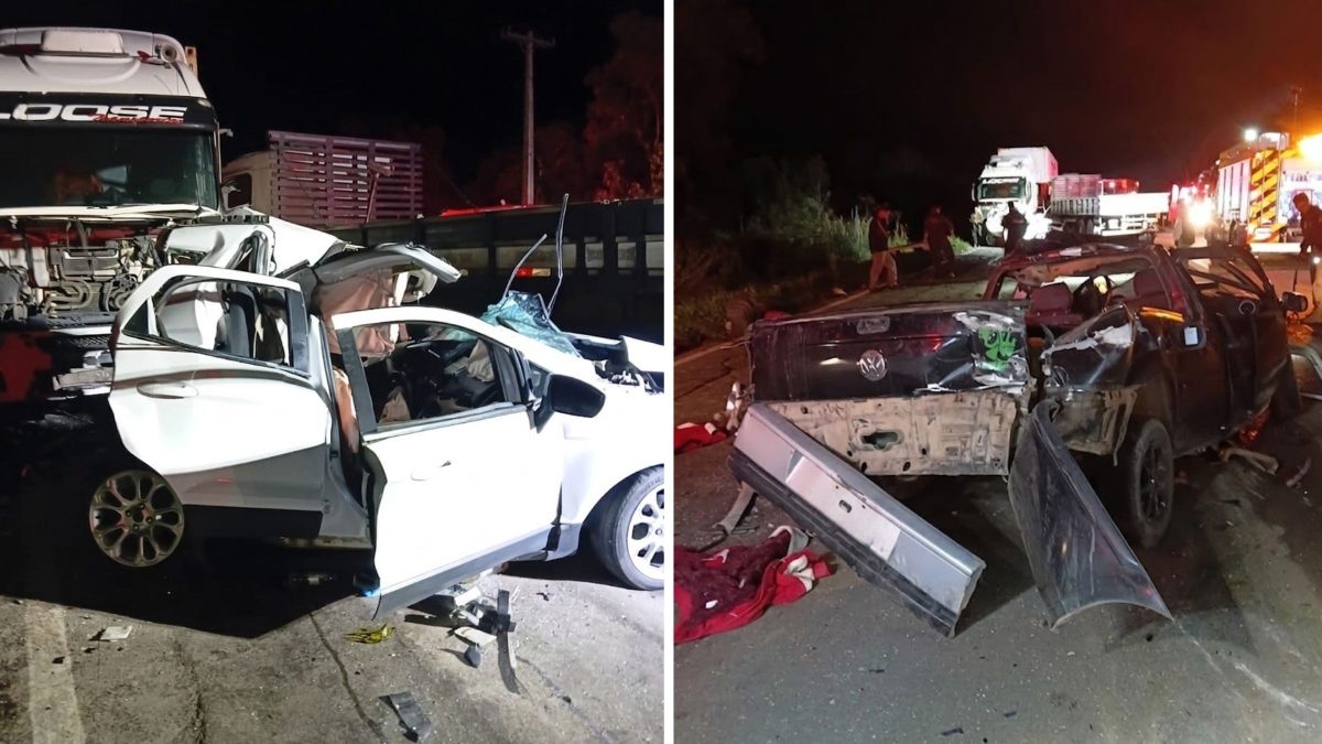 Dois acidentes, 3 pessoas presas às ferragens e veículos destruídos na BR-470 em SC