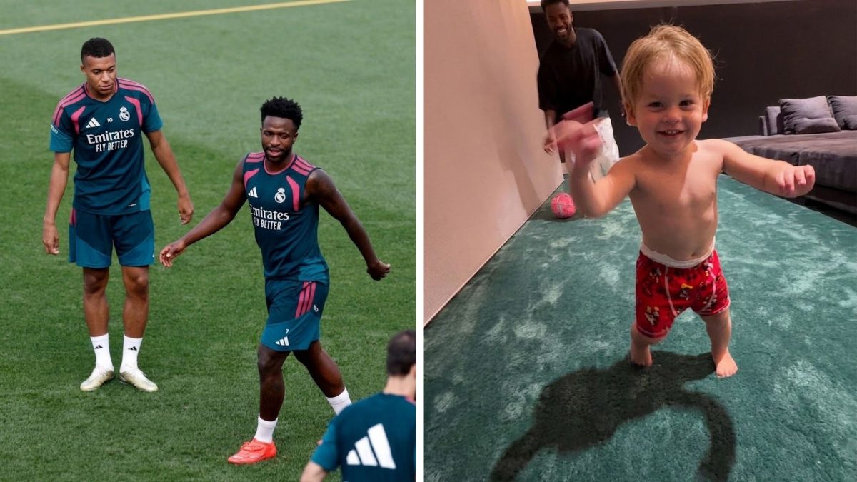 Vini Jr. brinca ‘incansavelmente’ de futebol com filho de Virginia e ‘sofre’ em bobinho no Real Madrid