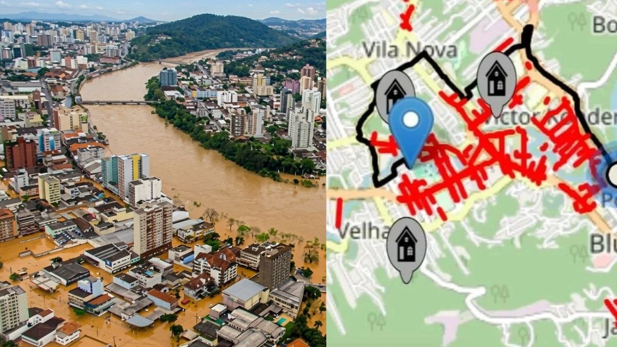 Onde alaga em Blumenau? Mapa mostra pontos de alagamento e rotas de fuga para quem vive em regiões com risco de enchente