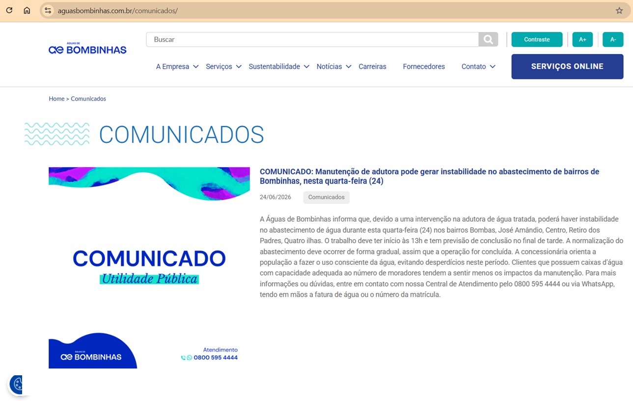 Como saber se o seu bairro será impactado por uma manutenção? Saiba onde consultar informações sobre manutenções e abastecimento |