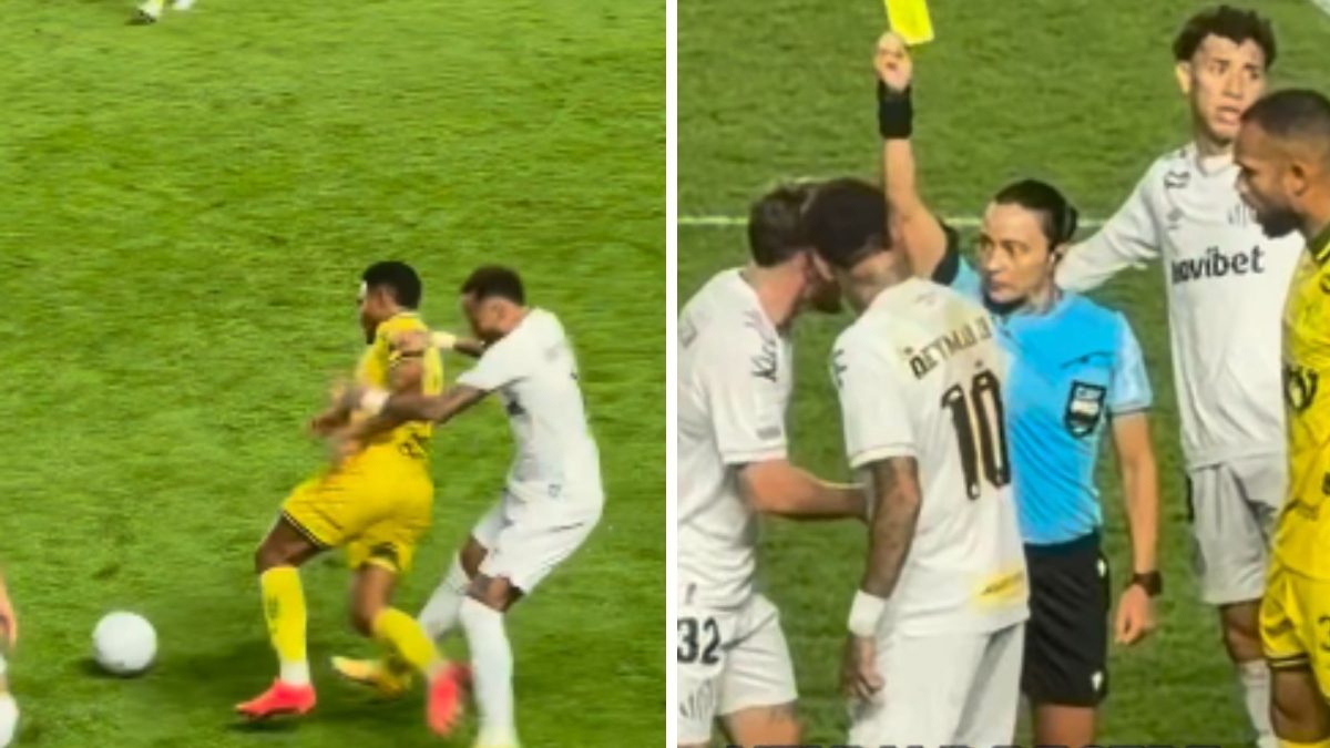 VÍDEO: Neymar acerta pontapé e encara árbitra após levar cartão amarelo em Santos x Mirassol