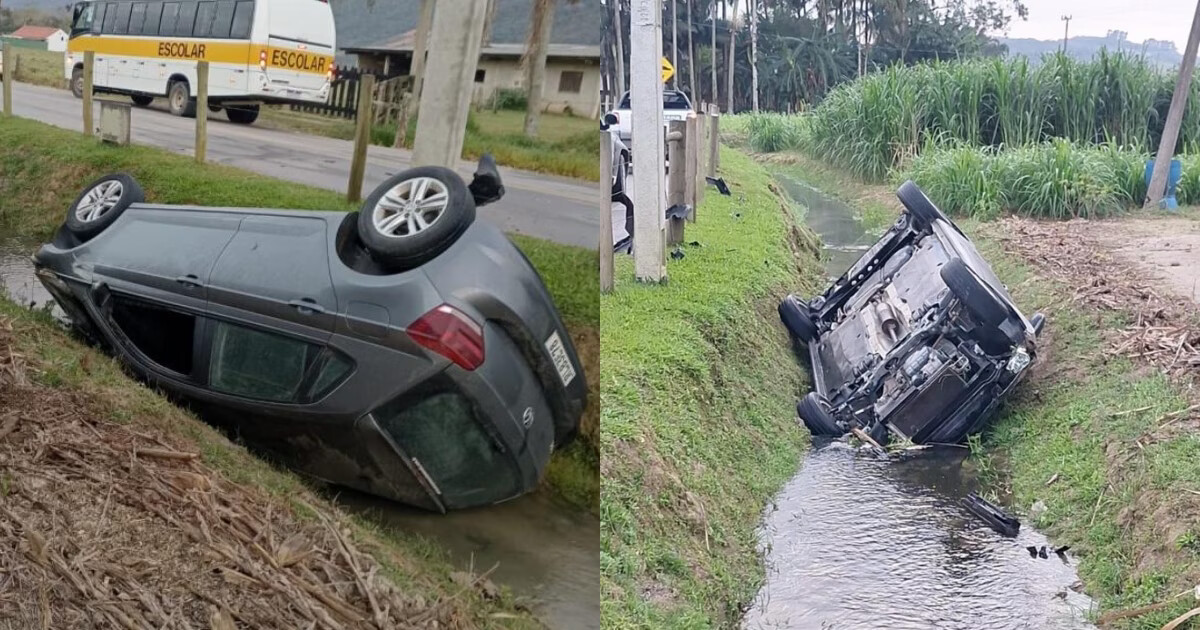 Motorista morre após carro cair em vala com água em Tijucas