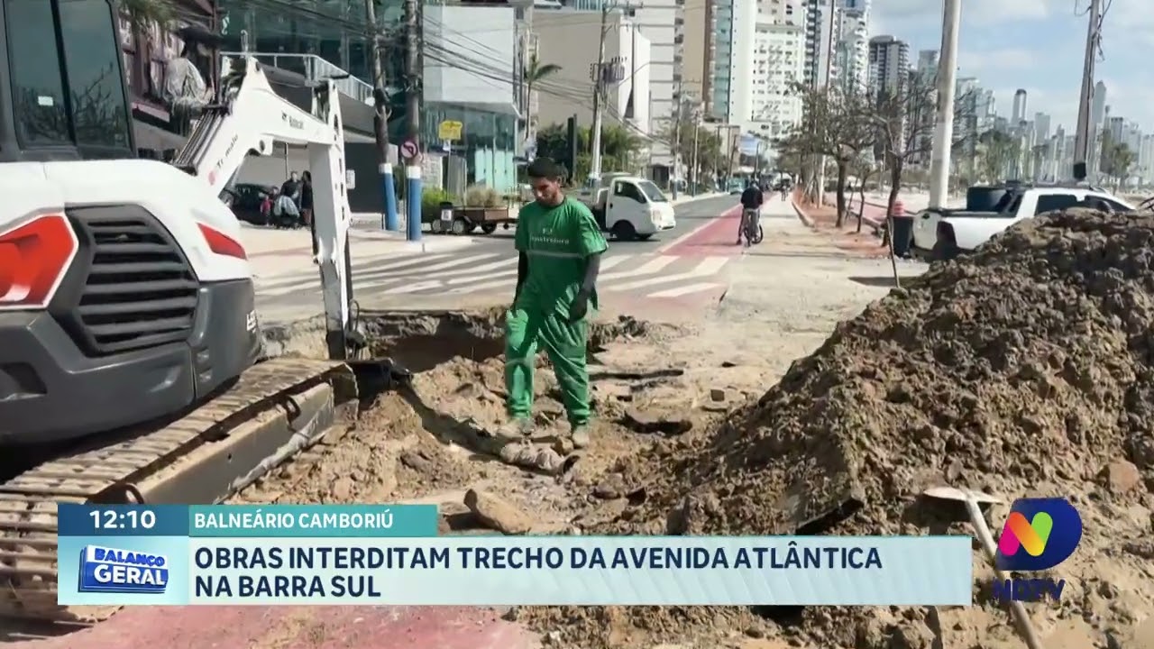 Obras interditam trecho da Avenida Atlântica na Barra Sul