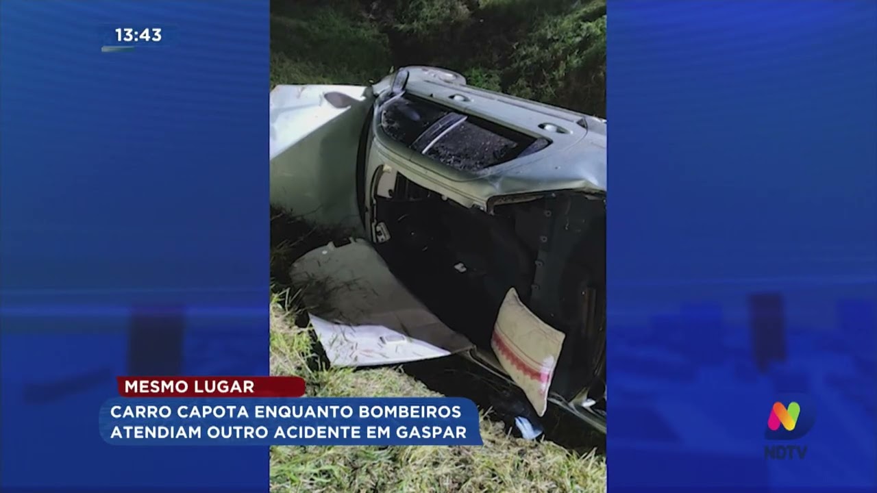 Mesmo lugar: carro capota enquanto bombeiros atendiam outro acidente em Gaspar