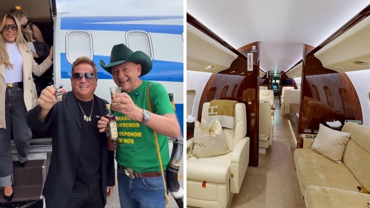 Dois banheiros, cozinha e 11 mil km de autonomia: como é o jato de R$ 250 milhões em que Luciano Hang deu ‘carona’ para o cantor Leonardo