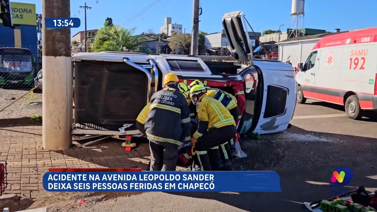 Acidente na avenida Leopoldo Sander deixa 6 pessoas feridas em Chapecó