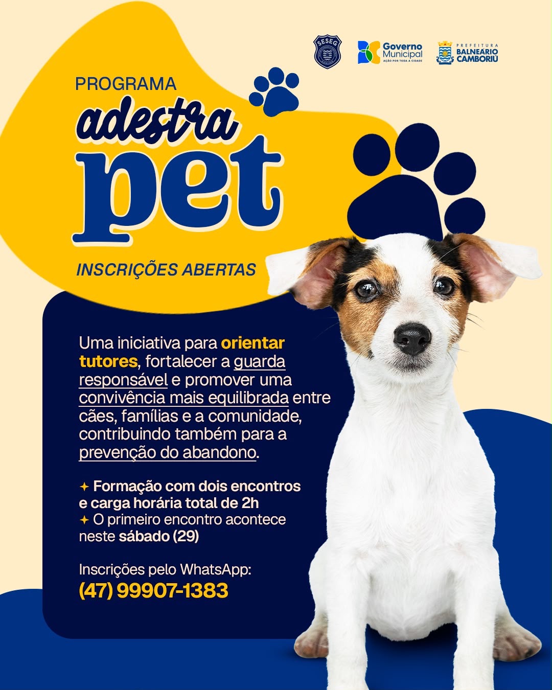 Depa abre inscrições para a 5ª turma do Adestra Pet em Balneário Camboriú