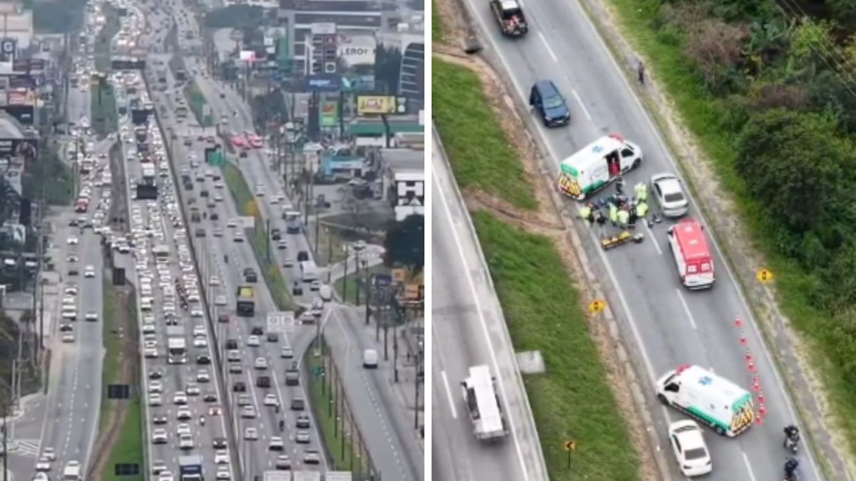 Acidente na BR-101 interdita via, provoca filas que passam dos 5 km e mobiliza equipes de resgate para atender vítima