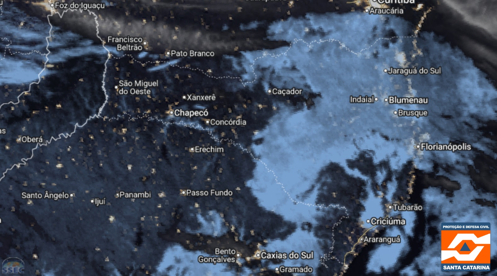 Monitoramento Meteorológico DC/SC 26/08 05:20 - Secretaria de Estado da Proteção e Defesa Civil de Santa Catarina