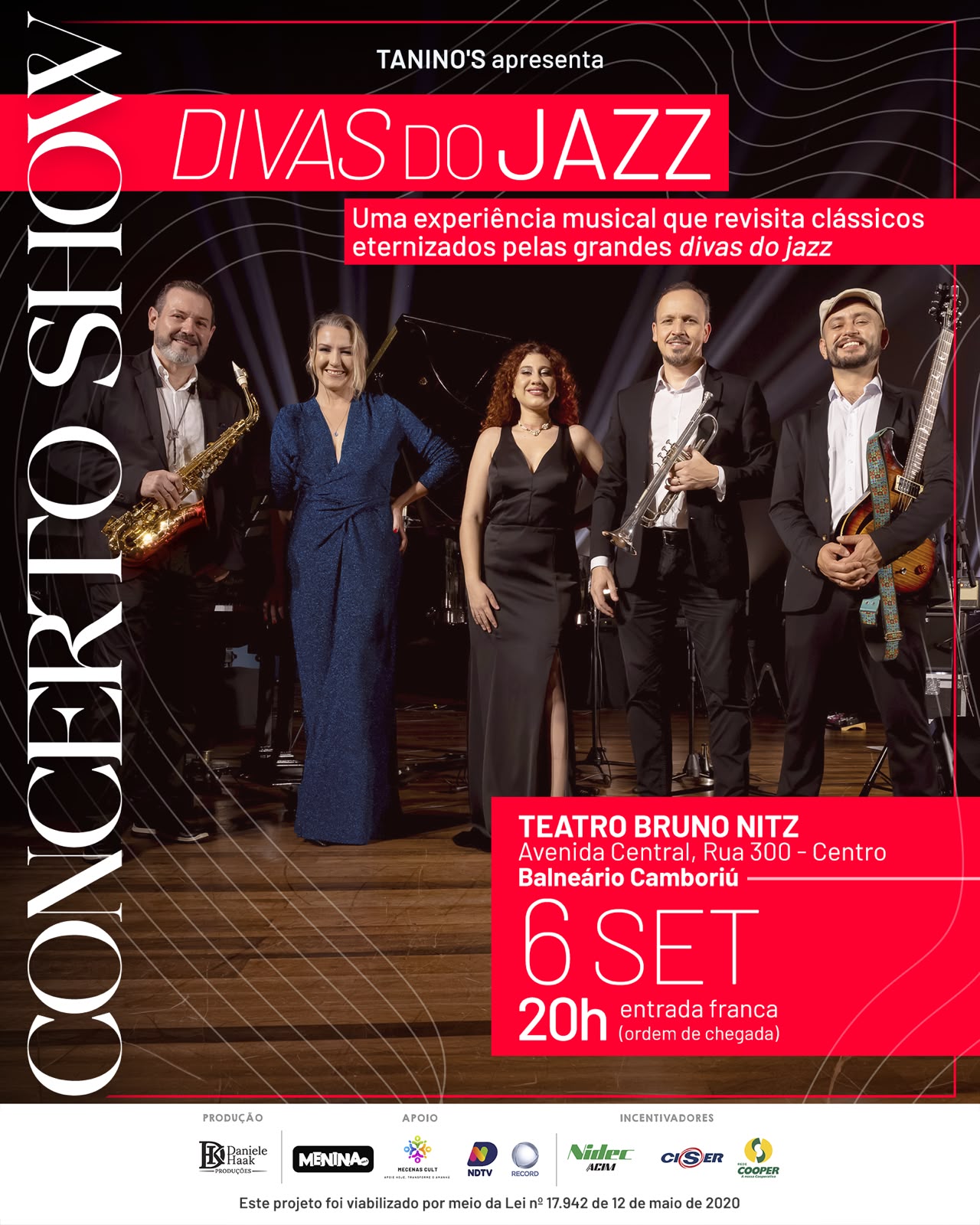 Espetáculo Divas do Jazz terá apresentação única e gratuita em Balneário Camboriú