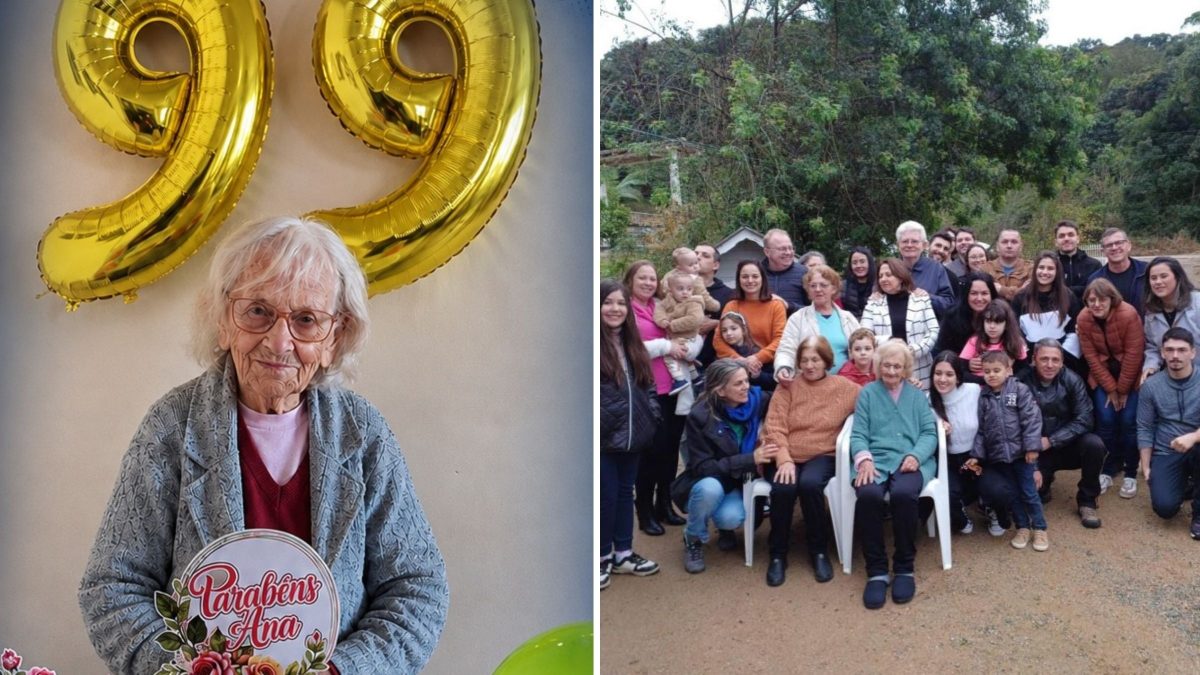 Idosa comemora 99 anos, reúne mais de 50 descendentes em aniversário e esbanja carisma com rotina na roça e famosas cocadas em SC