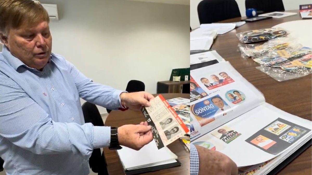 Professor de SC guarda mais de 10 mil santinhos políticos e coleção revela relíquias de eleições que ajudam a contar a história do Brasil