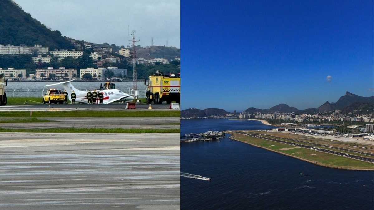 Voos do Aeroporto Santos Dumont são cancelados e pista bloqueada após aeronave derrapar em pouso; voos foram trasferidos para o Galeão