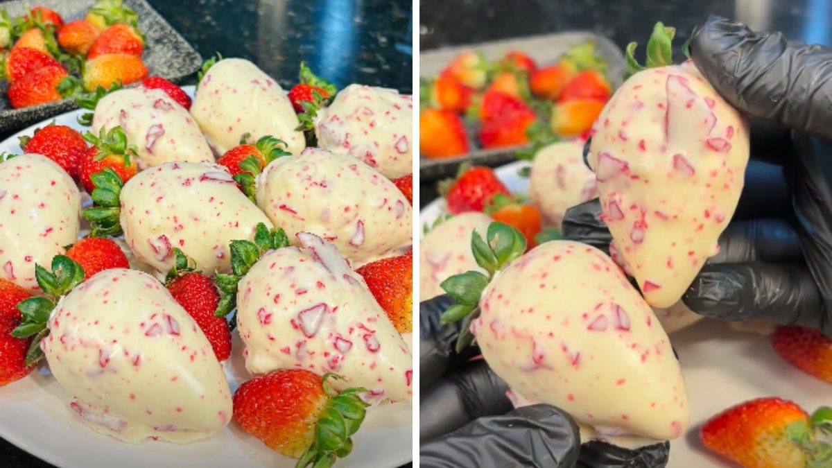 Parece uma joia, mas é doce: morango do amor cravejado ganha cobertura de mini-cristais e vira a nova sensação nas redes