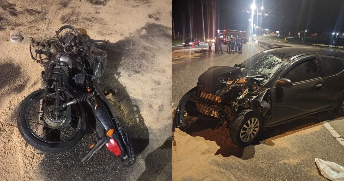 Piloto de 25 anos morre e moto pega fogo após carro percorrer 2,3 km na contramão da SC-401 em Florianópolis