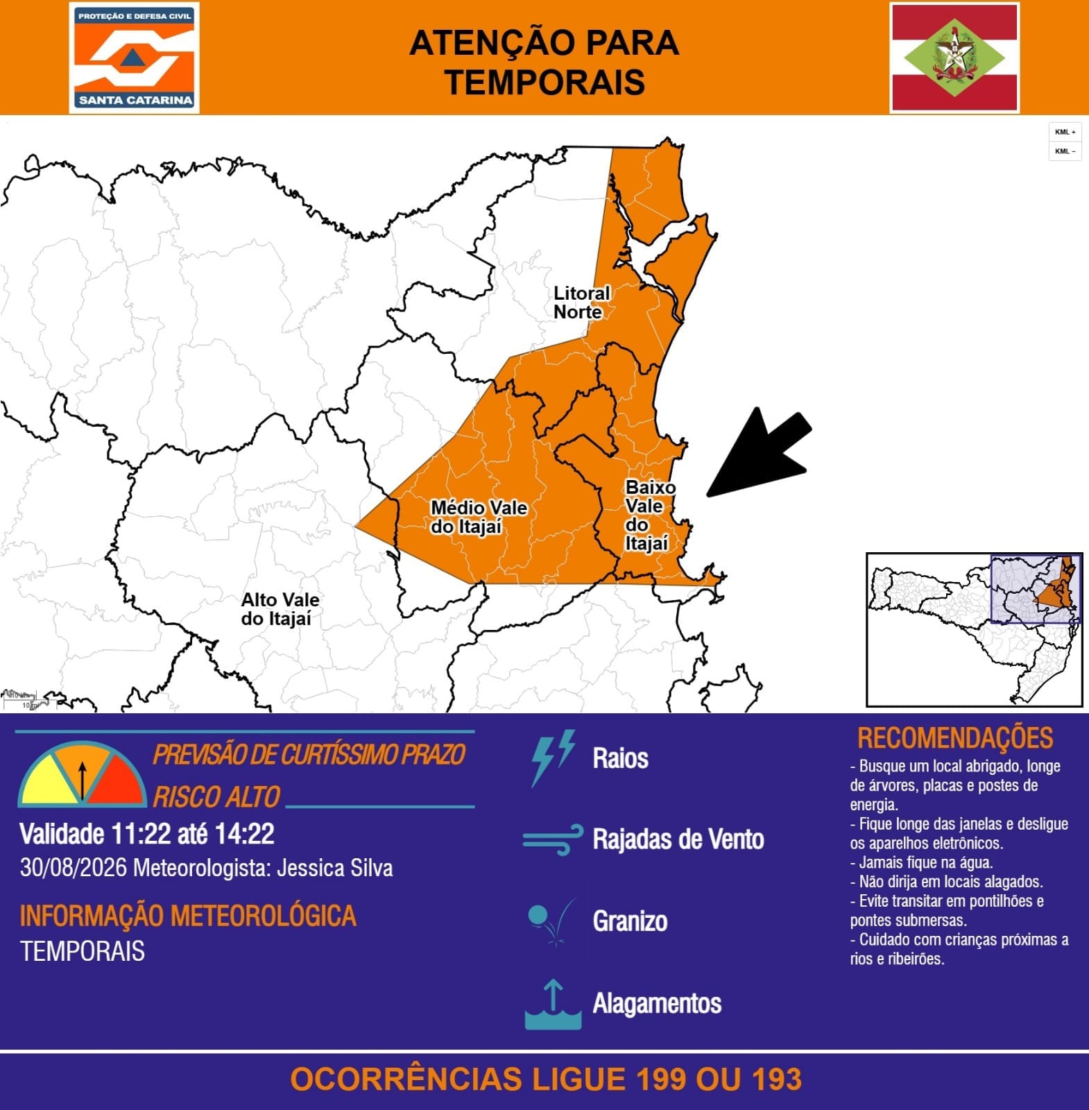Balneário Camboriú tem alerta para temporais nas próximas horas