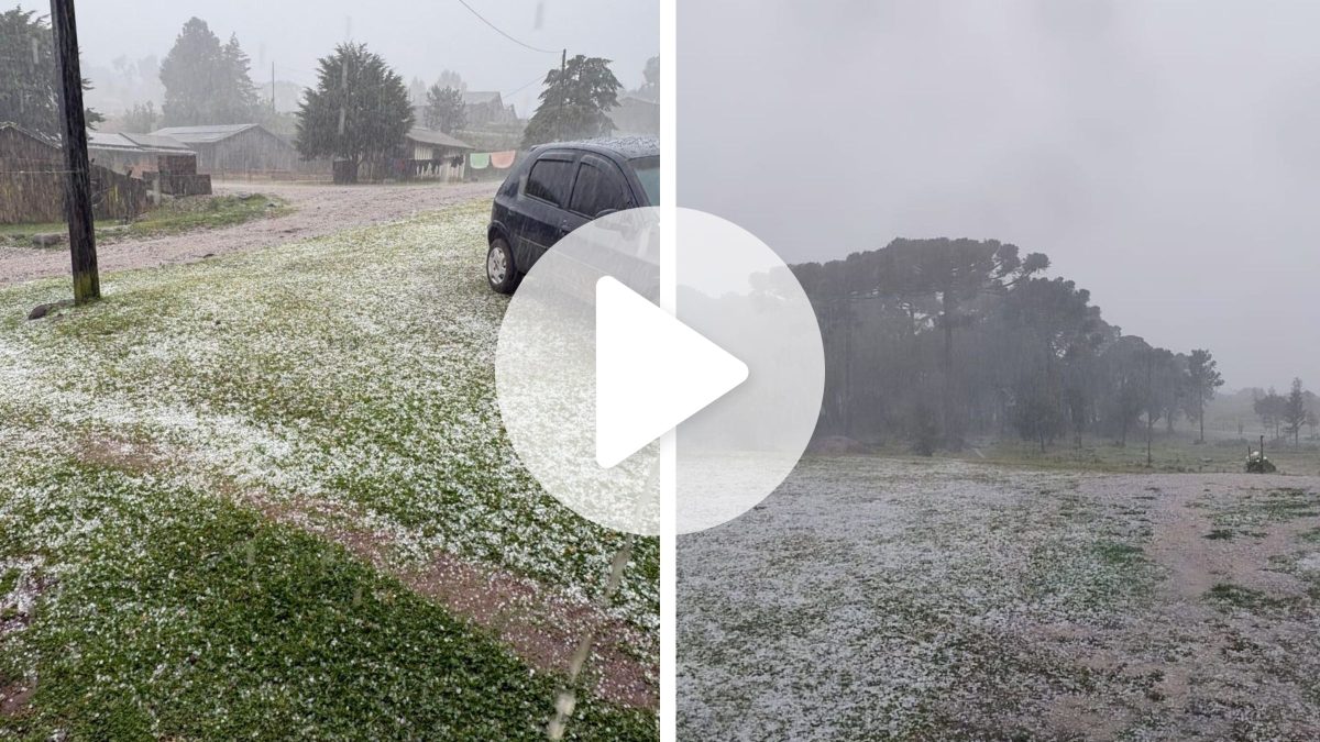 Temporal com granizo assusta moradores e cobre localidade na Serra de SC; vídeos mostram chuvas intensas