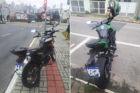 Condutor sem CNH bate XRE na traseira de Kawasaki e moto vai para o pátio