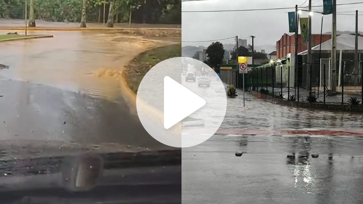 VÍDEO: Chuva torrencial provoca alagamentos, nível do rio sobe e entra em estado de alerta ao atingir 3,27 metros em SC
