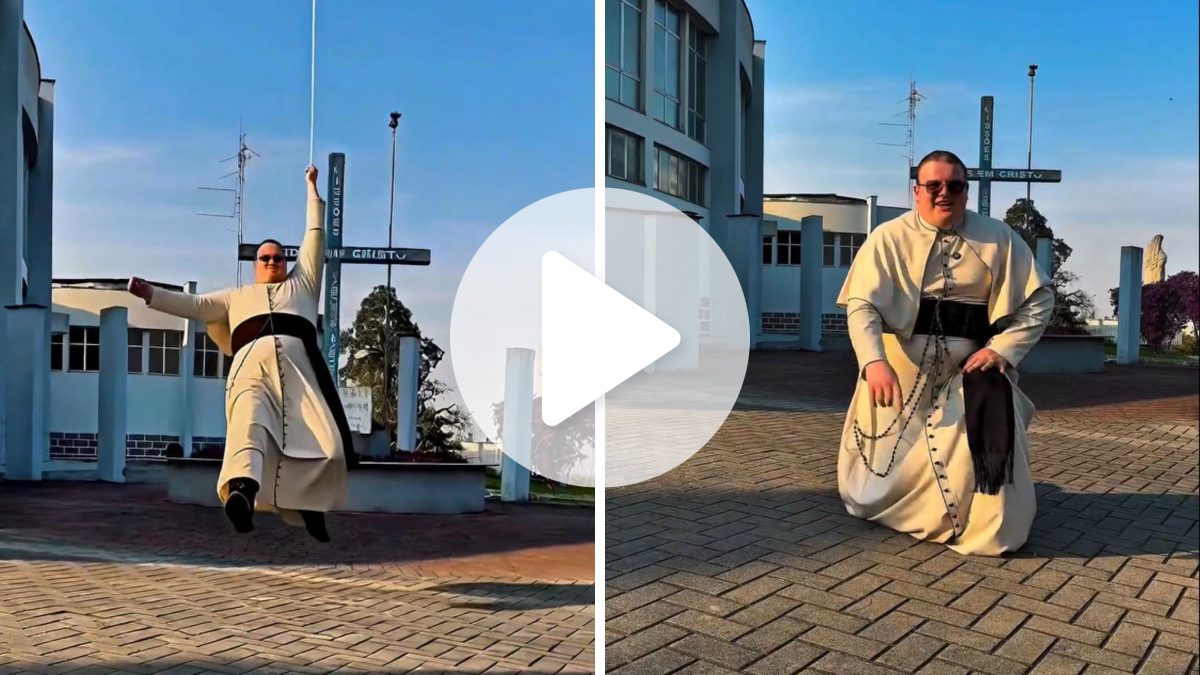 ‘Padre-aranha’: paróquia publica vídeo de pároco realizando acrobacias em convite para missa das crianças em SC e viraliza nas redes sociais