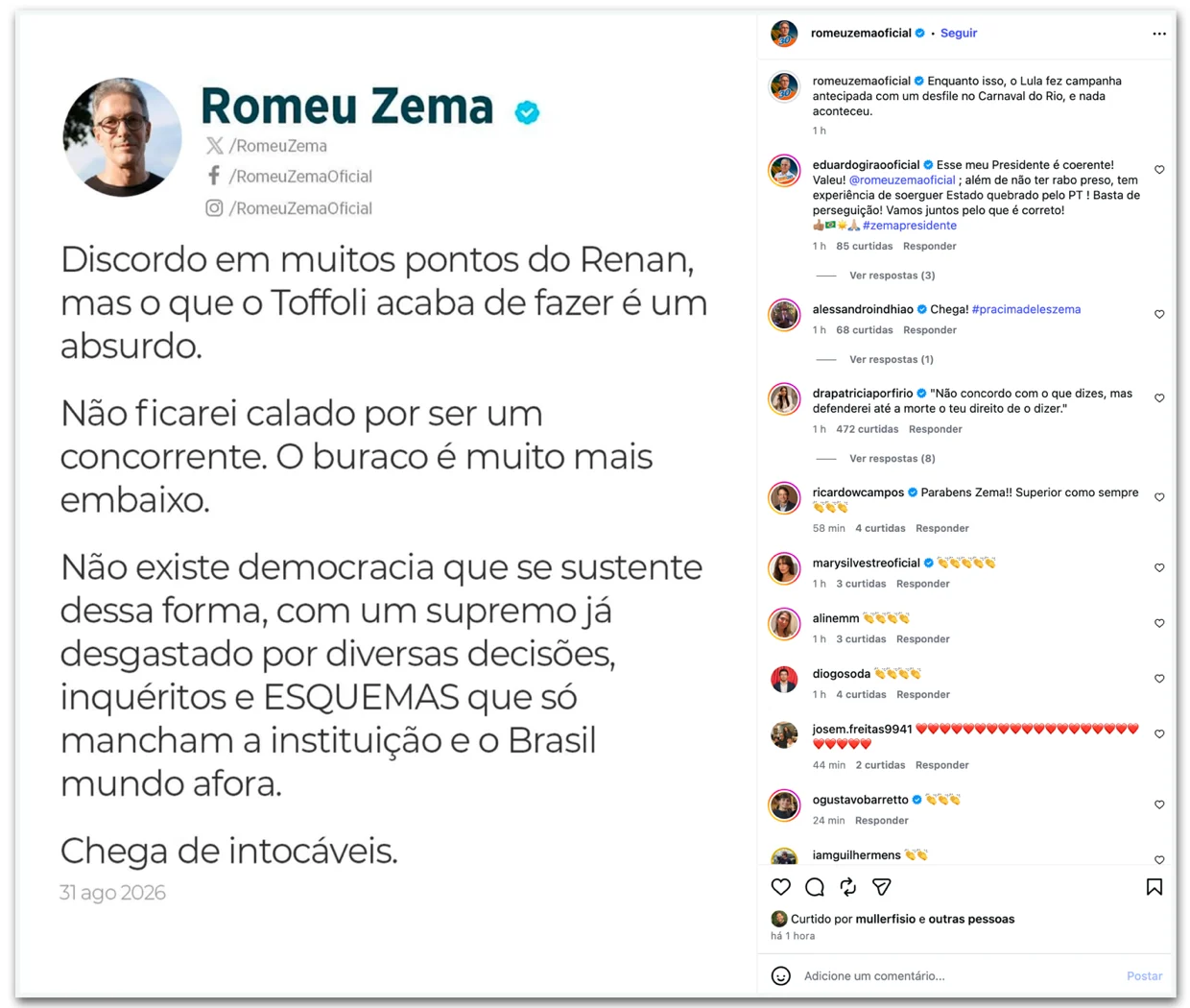 Zema chama suspensão de campanha de Renan Santos de “absurdo”