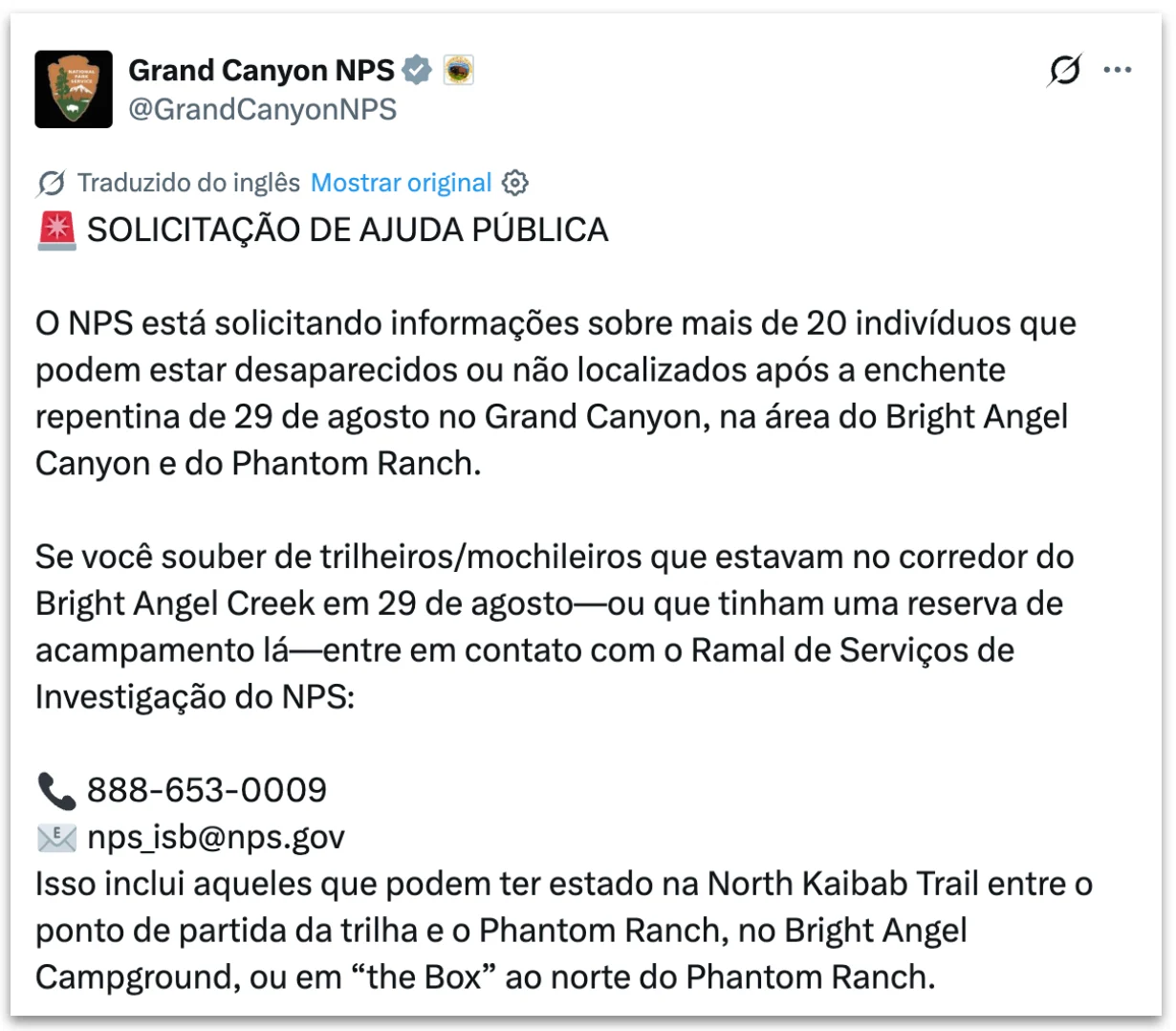 Mais de 20 pessoas são procuradas após cheia no Grand Canyon