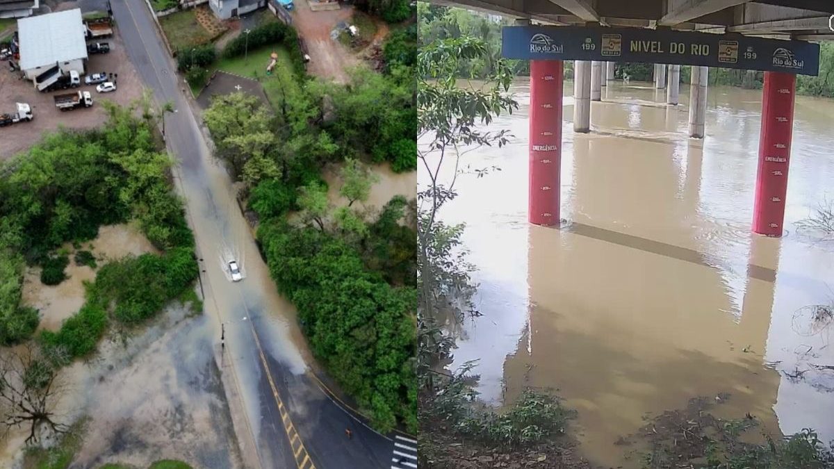 Rio sobe quase 3 metros em poucas horas, entra em emergência, causa enchente e assusta moradores em SC