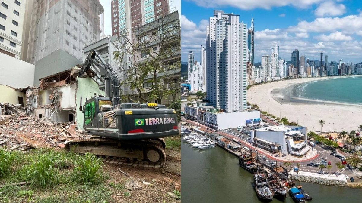 Casas grandes e novas estão sendo colocadas abaixo com escavadeiras para dar lugar a arranha-céus de luxo na praia mais famosa de SC