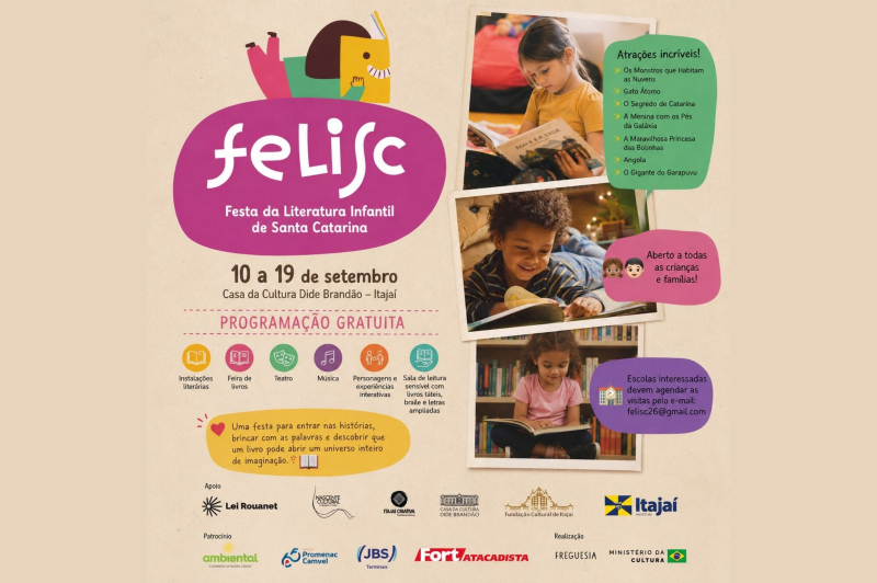 Itajaí terá festa literária para crianças na Casa da Cultura