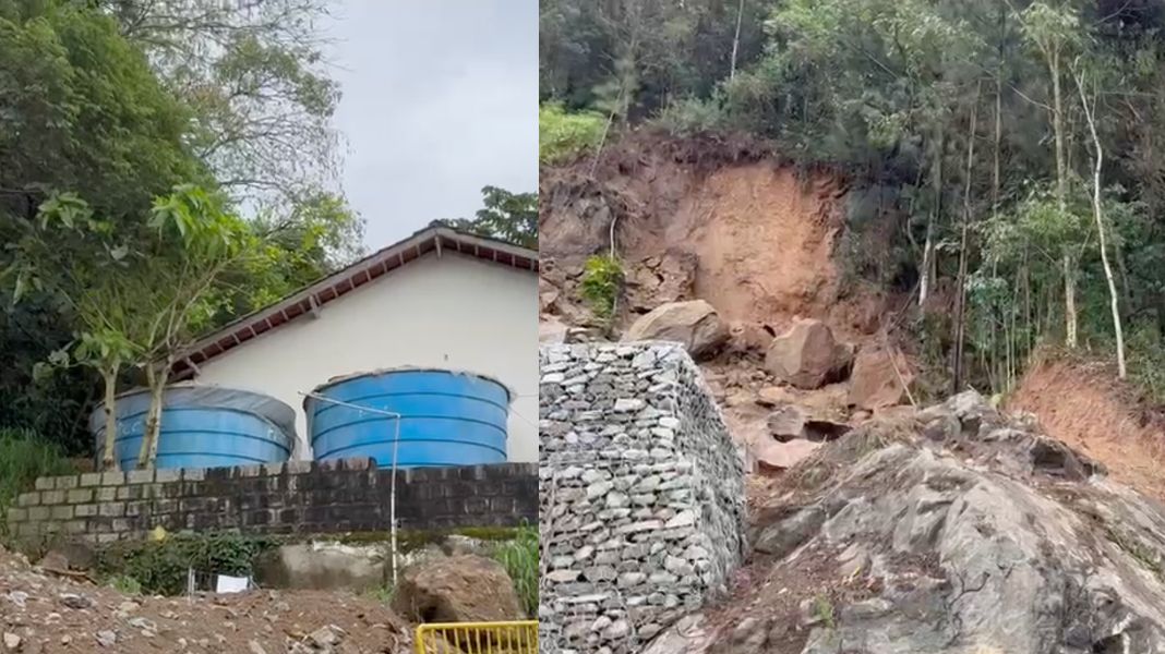 Estrutura de contenção segurou rochas após deslizamento na Rua Indonésia