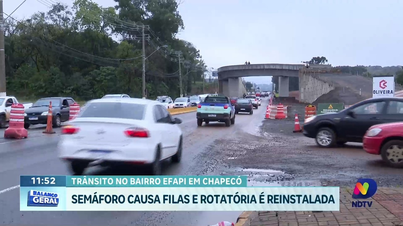 Semáforo causa filas e rotatória é reinstalada no Bairro Efapi em Chapecó