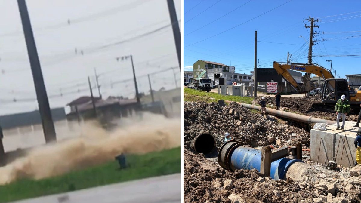 Casan conclui conserto de adutora com vazamento na BR-282; falta de água deve ser resolvida ao longo de quinta-feira na Grande Florianópolis