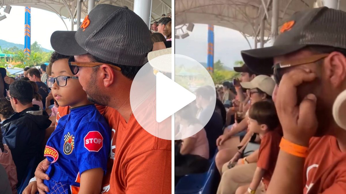 Mãe vai gravar filho em show do Hot Wheels no Beto Carrero World e flagra marido emocionado